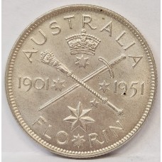 AUSTRALIA 1901-1951 . FLORIN . FEDERATON JUBILEE . COMMEMORATIVE